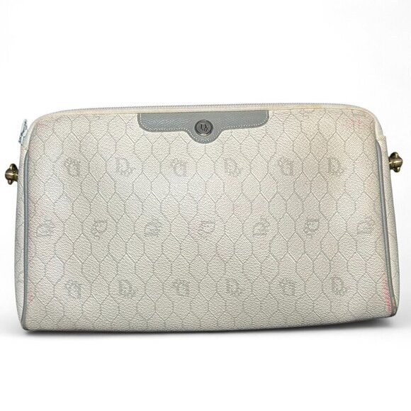 Dior Handbags - Christian Dior Honeycomb Coated Canvas Makeup Pouch Clutch - White/Cream, Grey